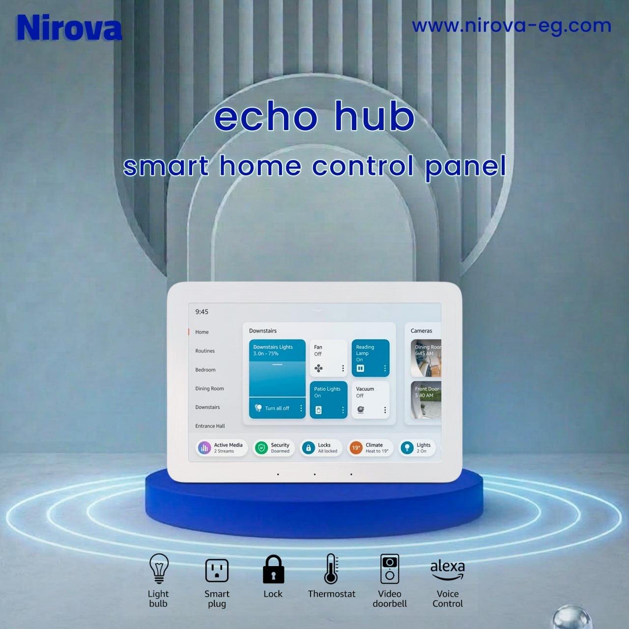 لوحة تحكم Nirova الذكية – إدارة كاملة للمنزل الذكي بشاشة لمس (Echo Hub)